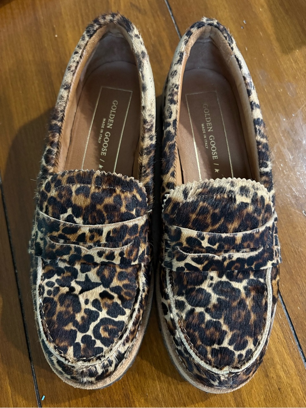 Golden Goose Leopard Print Penny Loafers in Brown and Black